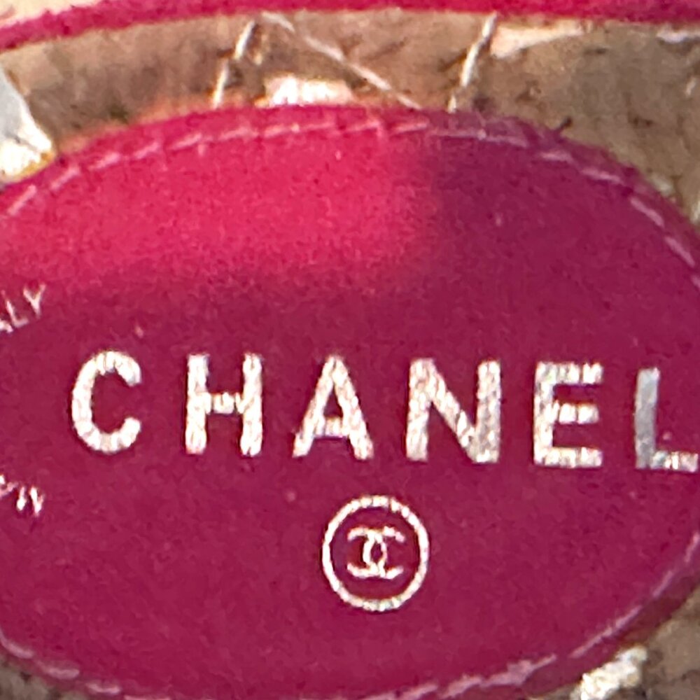 CHANEL CC Logo Flat Slides Slippers Sandals Mules Pink Suede White Trim, Size 6